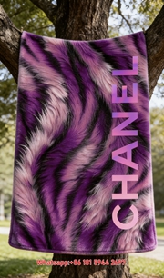 Chanel Purple Tiger Stripe Flannel Sofa Throw Blanket IMG_6857